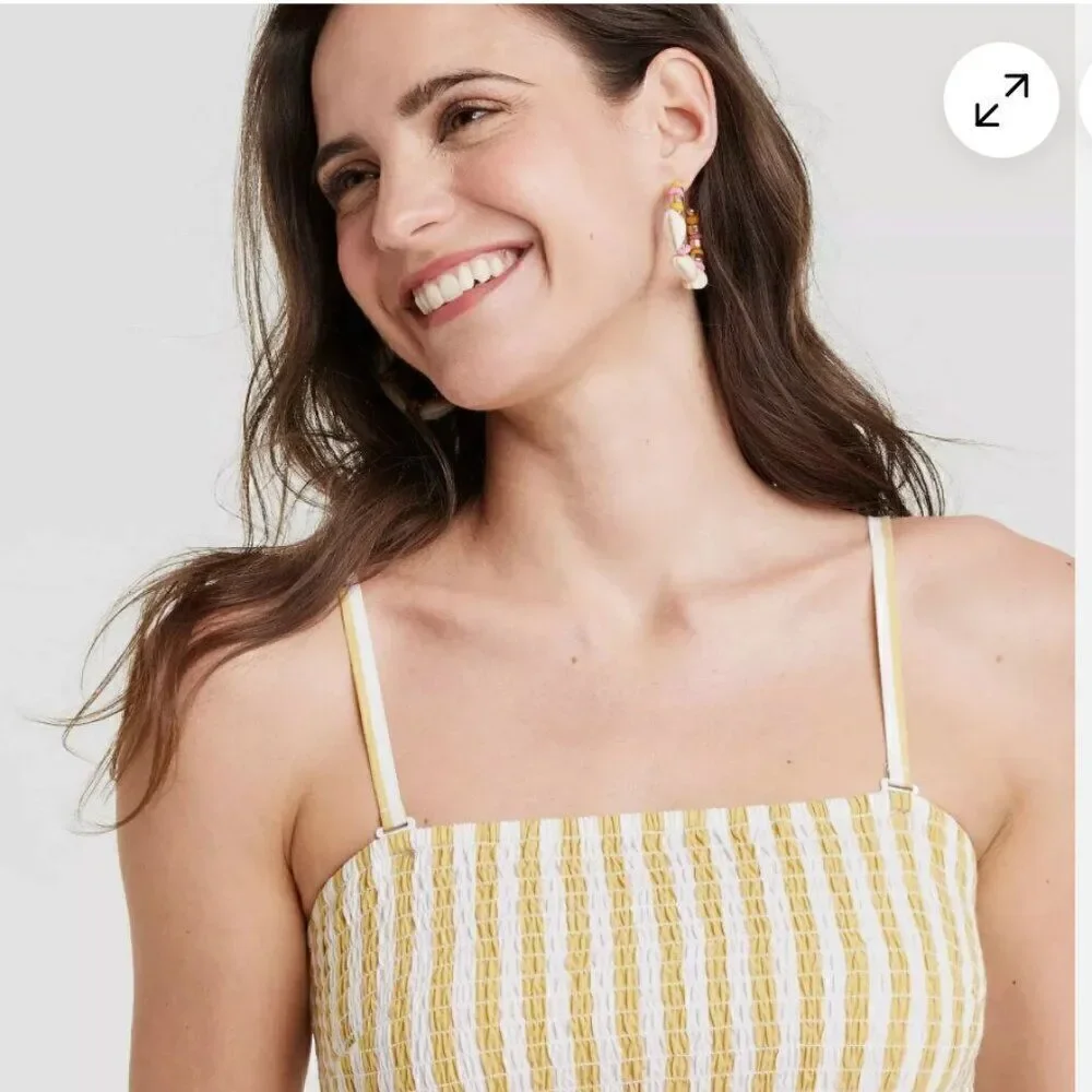 A New Day Strapless Smocked Tube Sundress Yellow White Stripe Small